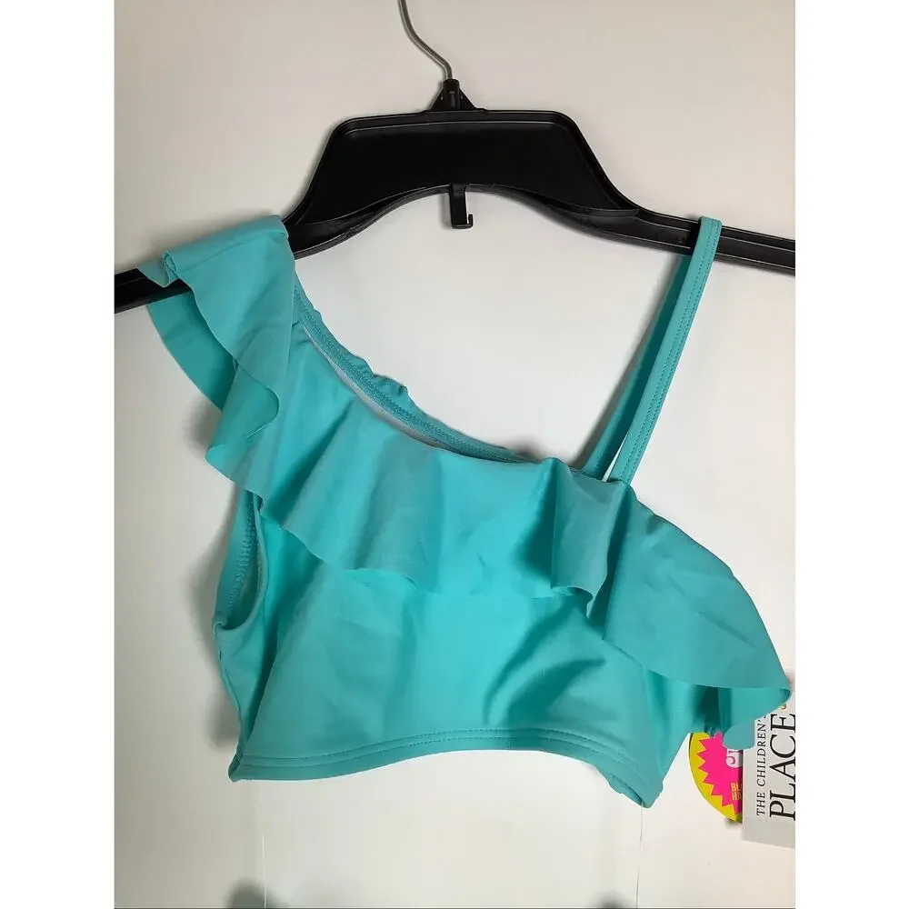 The Children's Place Girl's M Time For Teal One Shoulder Ruffle Bikini Set D7-6